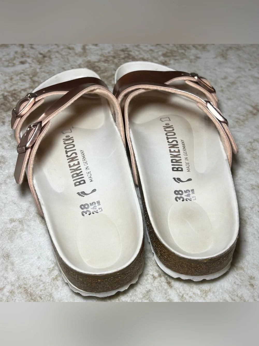 Birkenstock Yao Rose Gold Metallic Slide Sandals Size 38 US 7/7.5